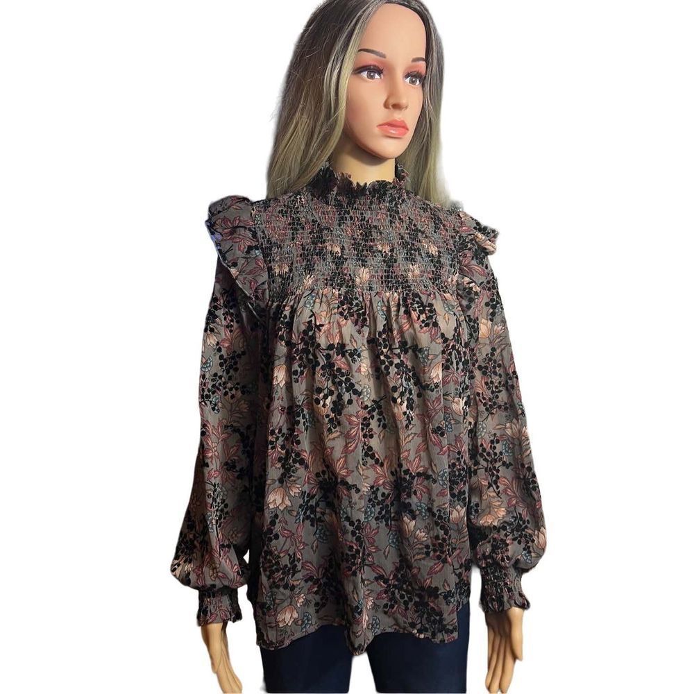 NWT Knox Rose - Black Floral Sheer Long Sleeve-Women's M Blouse